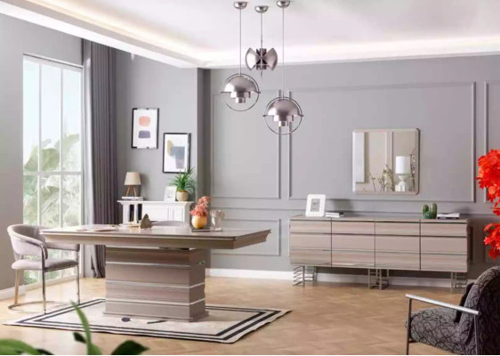 Kredens do salonu beżowy Lustro Design Meble konsola Drewno Designer