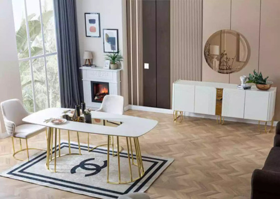 Komoda do salonu Lustro Zestaw Lustro Luksusowe Nowoczesne Drewno Biały 2-częściowy.