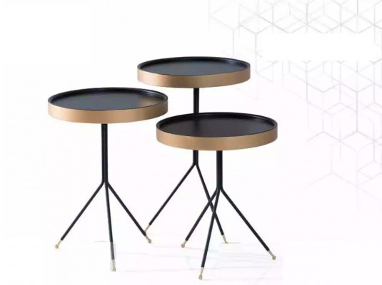 Stolik 3x Okrągłe dekoracyjna lampa stołowa stolik sofa stolik Tabela Drewno Czarny