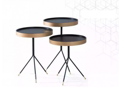 Stolik 3x Okrągłe dekoracyjna lampa stołowa stolik sofa stolik Tabela Drewno Czarny