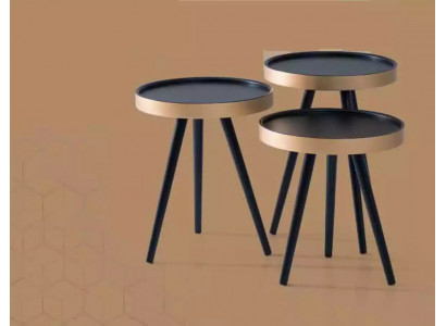 Stolik stylowy stolik kawowy Okrągły Drewno nowy Czarny