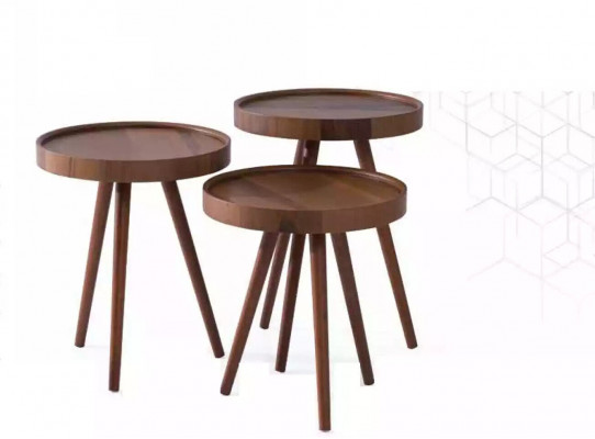 Stolik 3x Okrągłe dekoracyjna lampa stołowa stolik sofa stolik Tabela Drewno brązowy