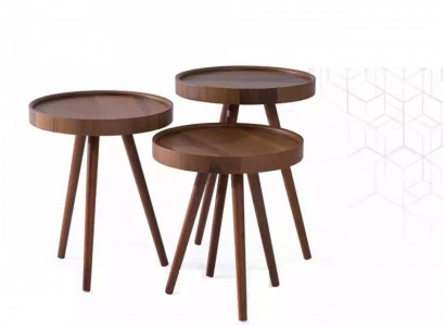 Stolik 3x Okrągłe dekoracyjna lampa stołowa stolik sofa stolik Tabela Drewno brązowy