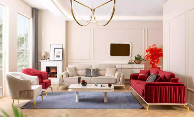 Pokój dzienny Fotel Meble DrehFotel 1 miejsce do siedzenia Modern Czerwony Design Włókienniczy