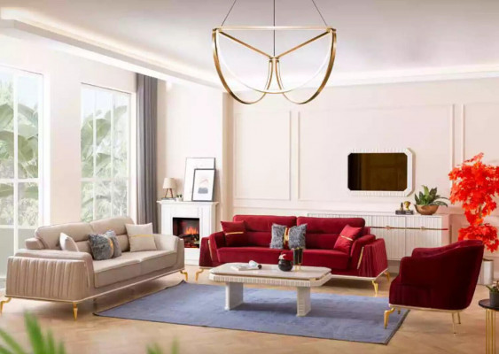 Pokój dzienny Fotel Meble DrehFotel 1 miejsce do siedzenia Modern Czerwony Design Włókienniczy