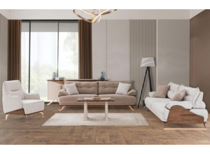 Zestaw sofowy trzyosobowy Fotel sofa tapicerowana sofa materiałowa beżowa 3-częściowa