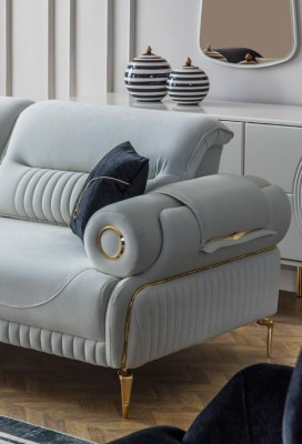 Zestaw kanap trzyosobowy Fotel kanapa tapicerowana sofa materiałowa niebieska 3-częściowa