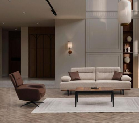 Zestaw sofowy Sofa materiałowa trzyosobowa Fotel Couch beżowa 2-częściowa sofa tapicerowana