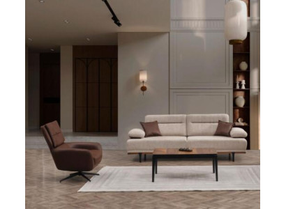 Zestaw sofowy Sofa materiałowa trzyosobowa Fotel Couch beżowa 2-częściowa sofa tapicerowana