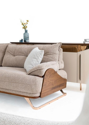 Sofa trzyosobowa 3 miejsce do siedzenia kanapa tapicerowana sofa materiałowa beżowa nowoczesna