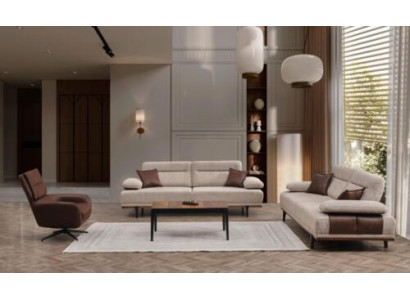 Kompletna sofa materiałowa trzyosobowa Fotel Couch Beige Zestaw 3-częściowych tapicerowanych sof