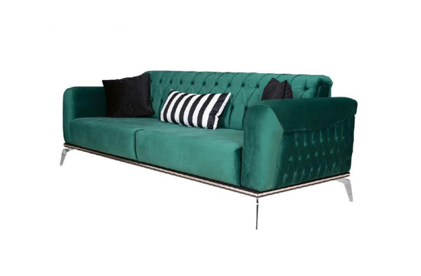 Nowoczesny zestaw do salonu 2 miękkie sofy Chesterfield + nowoczesny czarny fotel