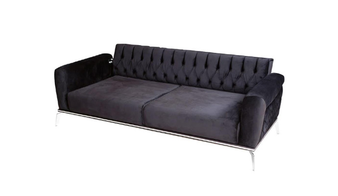 Nowoczesny zestaw do salonu 2 miękkie sofy Chesterfield + nowoczesny czarny fotel