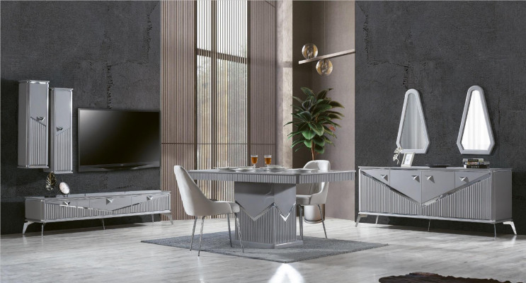 komoda rtv szafka pod telewizor Ściana Jednostka Ścienna Szafka Szafka Szara Wysoki Połysk