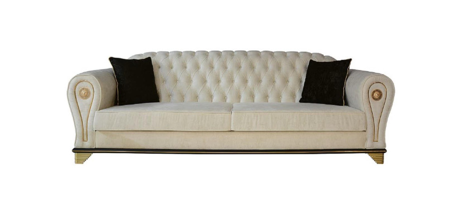 Design Sofa 3-miejsce do siedzenia Biały Chesterfield Materiałowy pokrowiec na sofę Włókienniczy Trzyosobowy