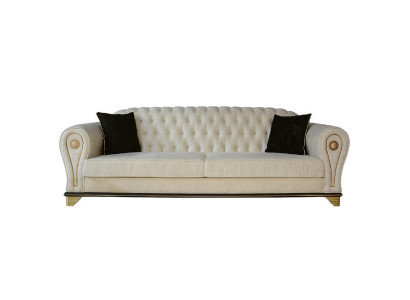 Design Sofa 3-miejsce do siedzenia Biały Chesterfield Materiałowy pokrowiec na sofę Włókienniczy Trzyosobowy