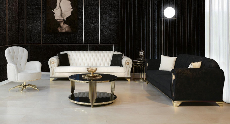 Design Sofa 3-miejsce do siedzenia Biały Chesterfield Materiałowy pokrowiec na sofę Włókienniczy Trzyosobowy