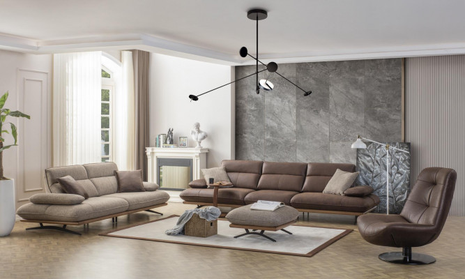 Zestaw sofowy Sofa 4+3+1 miejsce do siedzenia Fotel Luxus sztuczna skóra Braun Grupa