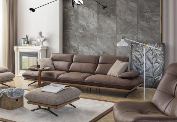 Zestaw sofowy Sofa 4+3+1 miejsce do siedzenia Fotel Luxus sztuczna skóra Braun Grupa