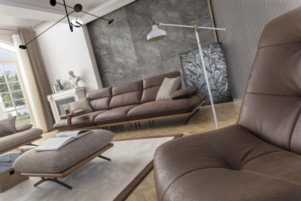 Zestaw sofowy Sofa 4+3+1 miejsce do siedzenia Fotel Luxus sztuczna skóra Braun Grupa