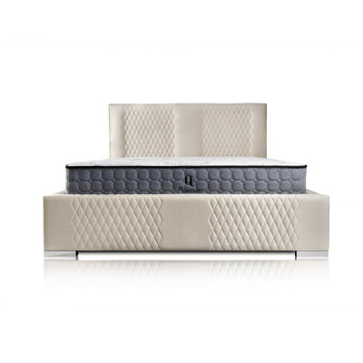 Łóżko Beige Podwójne łóżko Modern Luxury Łóżko Podkładka Materiał Sypialnia Modern New