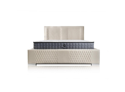 Łóżko Beige Podwójne łóżko Modern Luxury Łóżko Podkładka Materiał Sypialnia Modern New