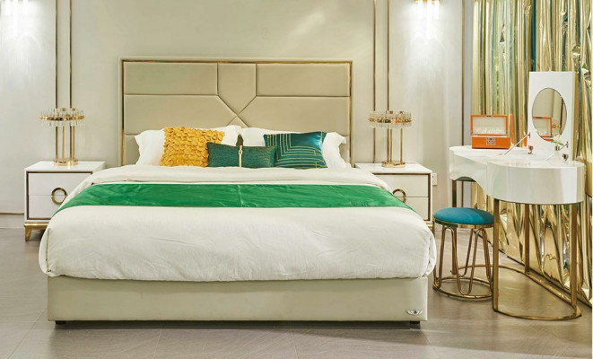 Łóżko Podkładka Design Luksusowe Metalowe podwójne łóżko Małżeństwo Sleep Pokój Skóra Hotel Nowe