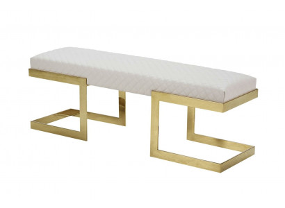 Ławka skórzana Biały Sypialnia Stal nierdzewna Modern Design Meble luksusowy podnóżek ławkowy