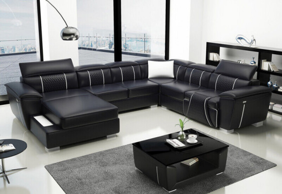 U Shape Narożnikowa kanapa Sofa Kanapa Podkładka Ustawić Skórę Włókienniczą Materiał
