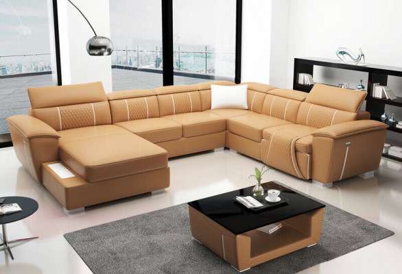 U Shape Narożnikowa kanapa Sofa Kanapa Podkładka Ustawić Skórę Włókienniczą Materiał