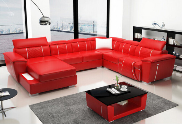 U Shape Narożnikowa kanapa Sofa Kanapa Podkładka Ustawić Skórę Włókienniczą Materiał