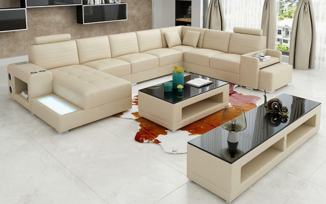 Narożnikowa kanapa Kształt U Kredens stolik kawowy Couch Design Czarny Podkładka Skóra Modern