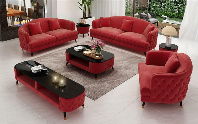 Zestaw sofowy Zestaw 3+2+1 miejsce do siedzenia stolik kawowy Kredens Ustawić Design Nowoczesny 7-częściowy