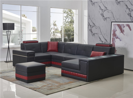 Narożnikowa kanapa Sofa Żywy krajobraz U Form Podkładka Kanapa Sofa skórzana + Stołek