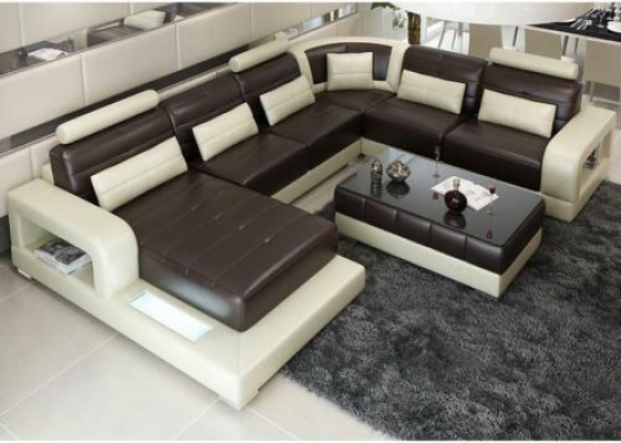 Brązowa skórzana sofa Narożnikowa kanapa kanapa projekt Siedziba Podkładka Ustawić