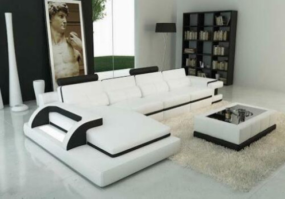 Narożnikowa kanapa Sofa w kształcie litery L Szara Podkładka Skóra Modern Illuminated