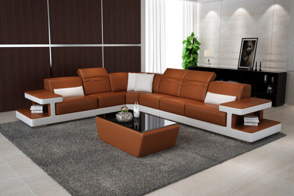 Skórzana sofa w kształcie litery L Żywy krajobraz wystrój Narożnikowa kanapa Ustawić Design Modern