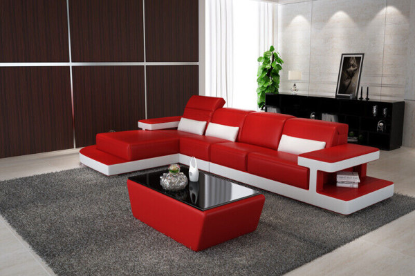 Skóra Modern Couch Żywy krajobraz Deco Sofa skórzana Zestaw sofowy Sofa w kształcie litery L