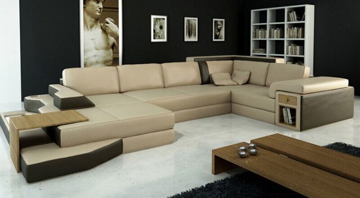 Design Sofa U Shape Skóra Żywy krajobraz Couch Podkładka Siedziba Narożnikowa kanapa