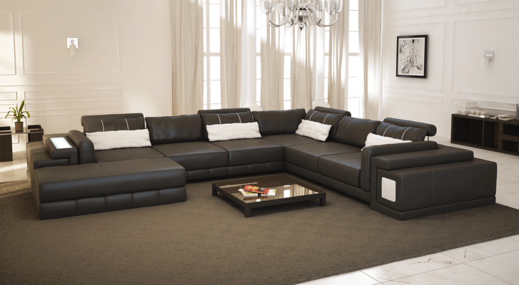 Skórzana sofa Kształt U Couch Żywy krajobraz Narożnikowa kanapa Ustawić Design Modern Sofa nowość