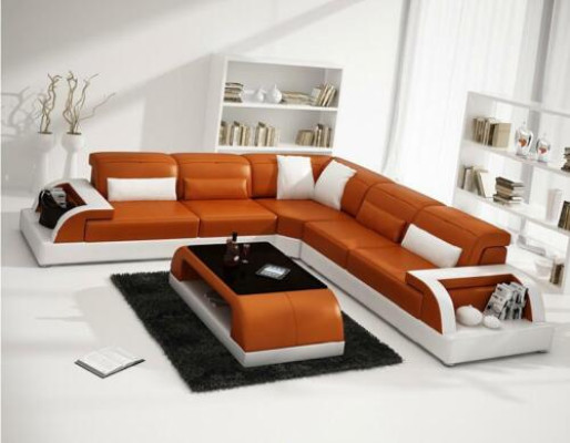 Narożnikowa kanapa L-shape + stolik kawowy Sofa Couch Design Szara Podkładka Skóra