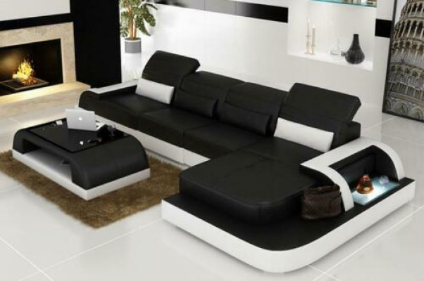 Skórzana sofa + stolik kawowy Kanapa Żywy krajobraz Narożnikowa kanapa Narożnik Ustawić Nowość