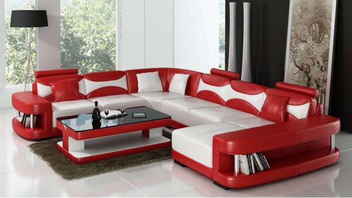 xxl duży Żywy krajobraz U Form Narożnikowa kanapa Sofa Couch Podkładka Ustawić Skóra