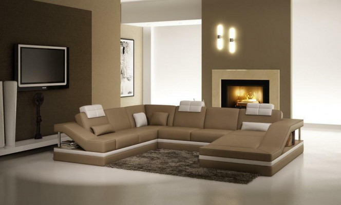 Narożna kanapa skórzana Podkładka Sofa Żywy krajobraz Couch Zestaw narożny w kształcie litery U