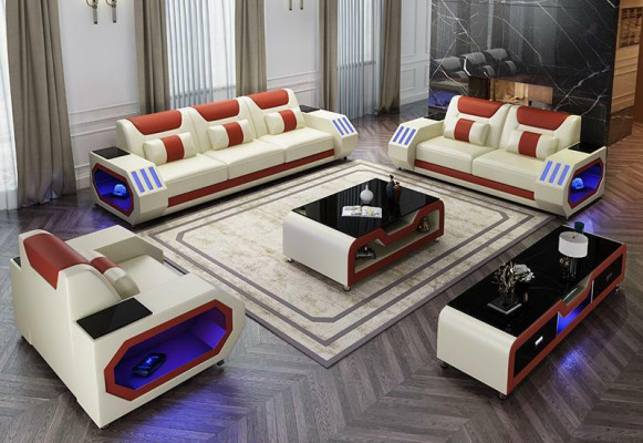 Sofa skórzana Kanapa Zestaw sofowy 3+2 Ustawić Design Nowoczesna Sofa miejsce do siedzenia Nowa