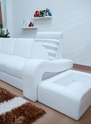 Nowoczesny zestaw sof narożny L Shape Podkładka Siedziba Narożnik Decor Couch + Stołek