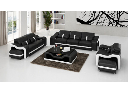 Designerski Czarny Zestaw sofowy 3+2+2 miejsce do siedzenia Luksusowe Kanapy Skóra Zestaw