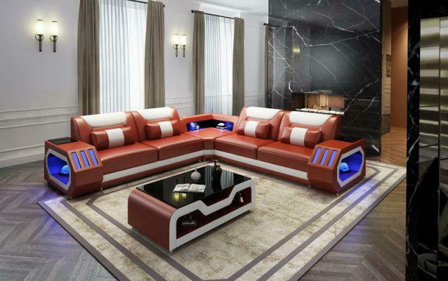 Podświetlana LED Narożnikowa kanapa Salon Skóra Kanapa Siedziba Podkładka Żywy krajobraz Sofa