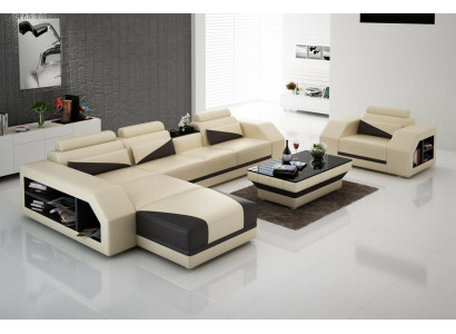 Sofa skórzana Żywy krajobraz Narożnikowa kanapa w kształcie litery L z Fotel Set Ustawić Modern
