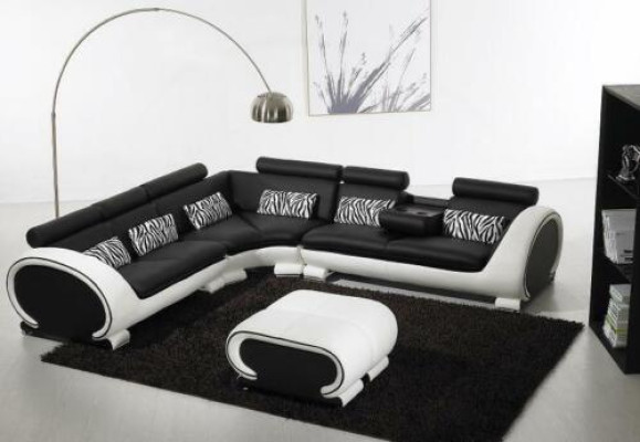 Narożnikowa kanapa L-Shape 2x Stołek Sofa Kanapa Design Szara Podkładka Skóra Moderne